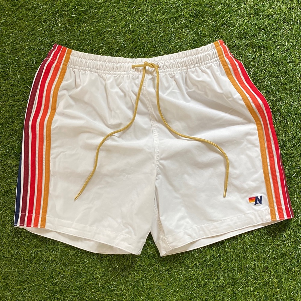 Aviator Nation Men’s 5 Stripe Flex Shorts - White